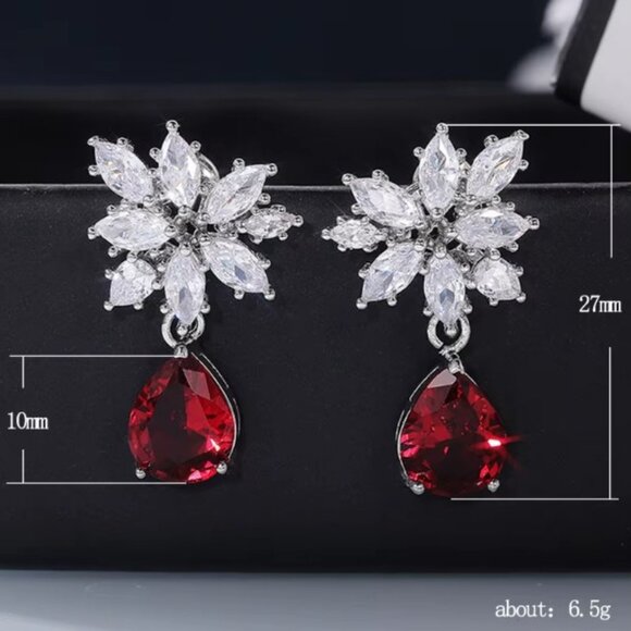 🔥NEW Water Drop Ruby💎 Moissanite look Leafy Pear Cut Dangle Earring, GPMB1412 - Picture 2 of 7
